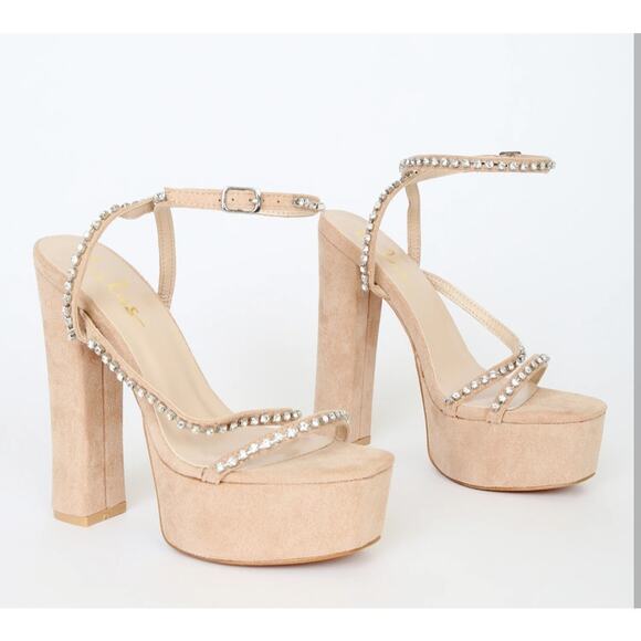 LULU'S Sinia Light Nude Rhineston Platform High Heel Wrap Sandal Women's 10 - Picture 2 of 11